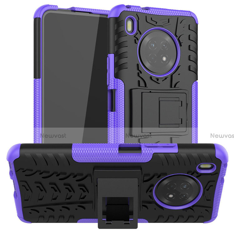 Silicone Matte Finish and Plastic Back Cover Case with Stand A01 for Huawei Y9a Purple