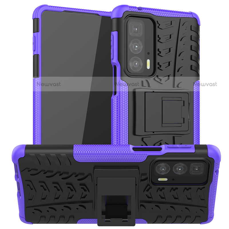 Silicone Matte Finish and Plastic Back Cover Case with Stand A01 for Motorola Moto Edge 20 Pro 5G