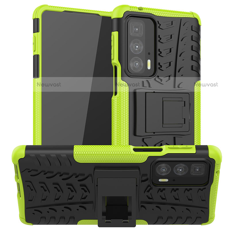 Silicone Matte Finish and Plastic Back Cover Case with Stand A01 for Motorola Moto Edge 20 Pro 5G