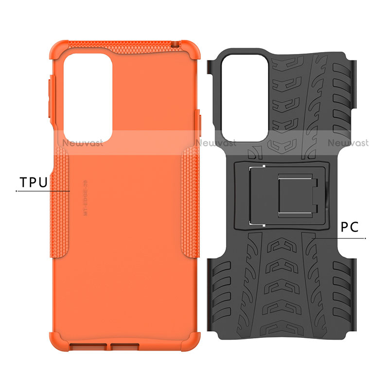 Silicone Matte Finish and Plastic Back Cover Case with Stand A01 for Motorola Moto Edge Lite 5G