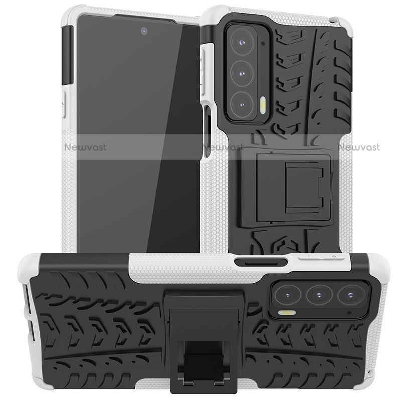 Silicone Matte Finish and Plastic Back Cover Case with Stand A01 for Motorola Moto Edge Lite 5G