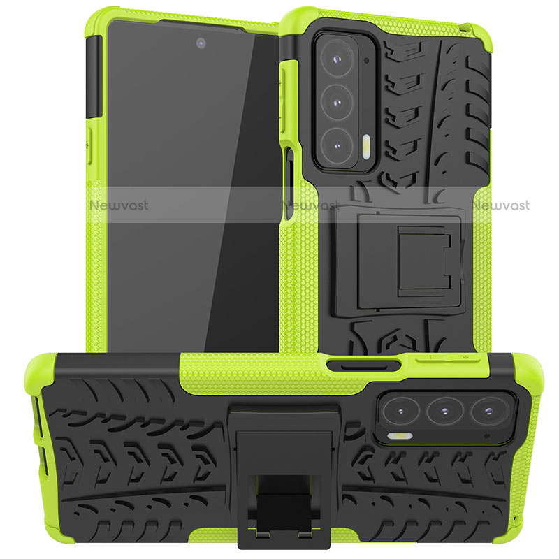 Silicone Matte Finish and Plastic Back Cover Case with Stand A01 for Motorola Moto Edge Lite 5G