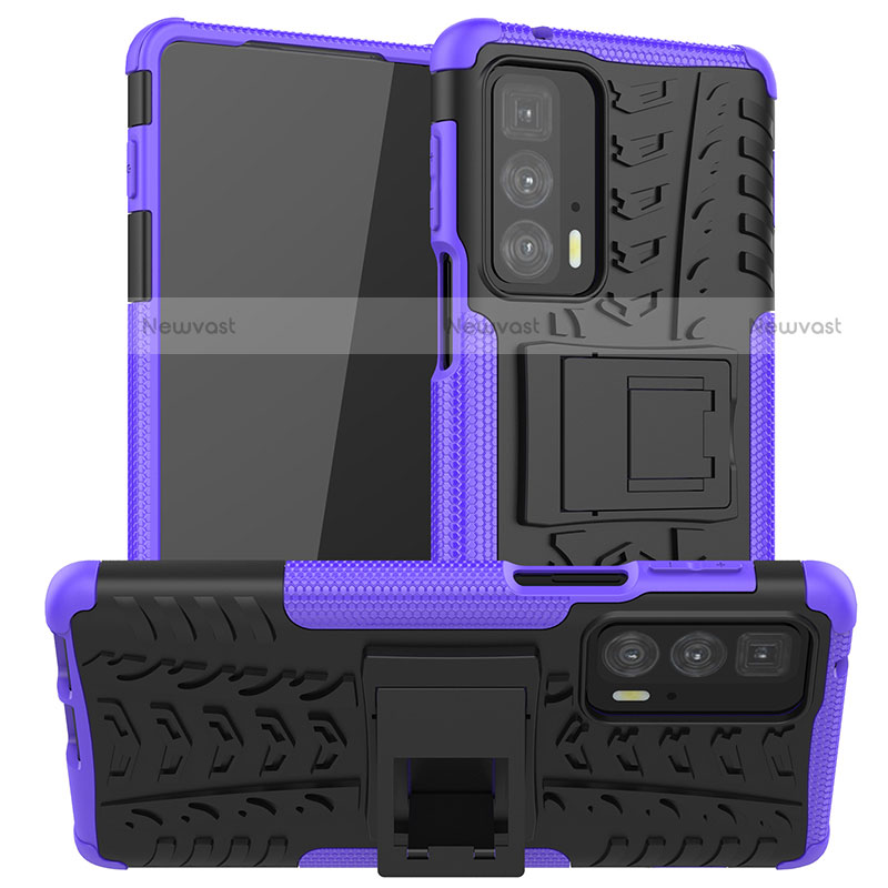 Silicone Matte Finish and Plastic Back Cover Case with Stand A01 for Motorola Moto Edge S Pro 5G Purple
