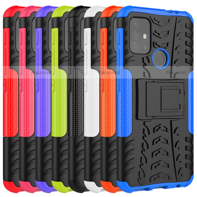 Silicone Matte Finish and Plastic Back Cover Case with Stand A01 for Motorola Moto G10 Power