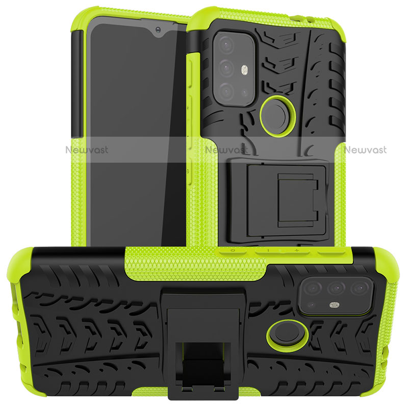 Silicone Matte Finish and Plastic Back Cover Case with Stand A01 for Motorola Moto G10 Power