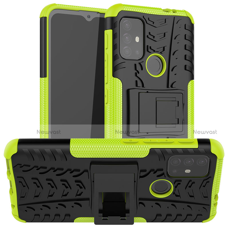 Silicone Matte Finish and Plastic Back Cover Case with Stand A01 for Motorola Moto G20