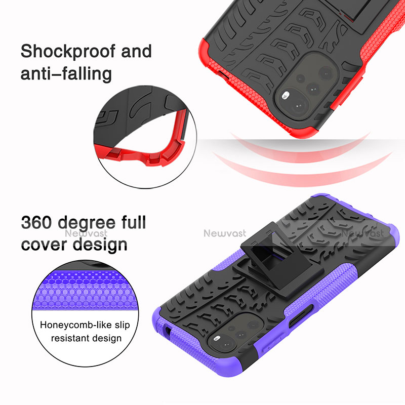 Silicone Matte Finish and Plastic Back Cover Case with Stand A01 for Motorola Moto G22