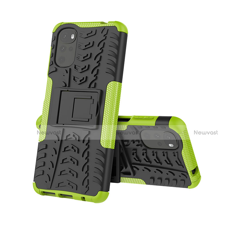 Silicone Matte Finish and Plastic Back Cover Case with Stand A01 for Motorola Moto G22 Green