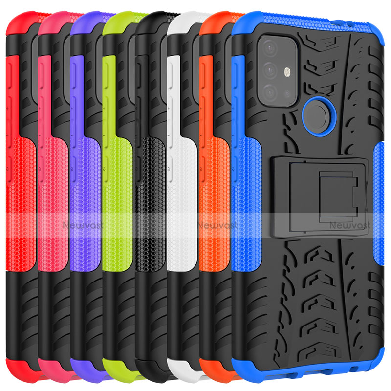 Silicone Matte Finish and Plastic Back Cover Case with Stand A01 for Motorola Moto G30