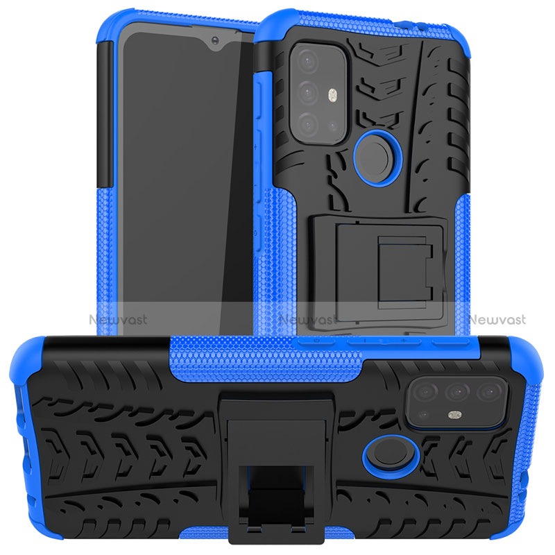 Silicone Matte Finish and Plastic Back Cover Case with Stand A01 for Motorola Moto G30 Blue