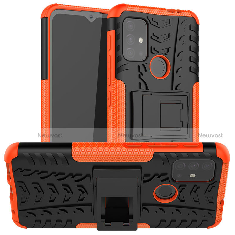Silicone Matte Finish and Plastic Back Cover Case with Stand A01 for Motorola Moto G30 Orange