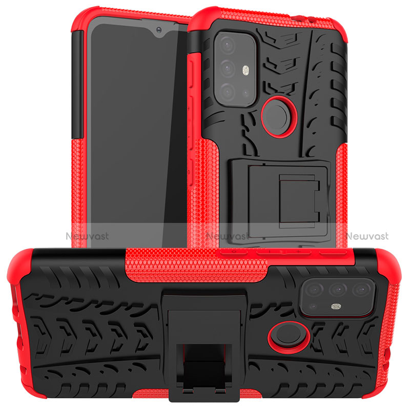 Silicone Matte Finish and Plastic Back Cover Case with Stand A01 for Motorola Moto G30 Red