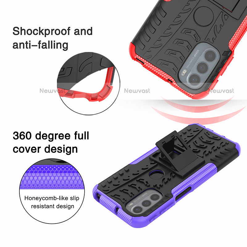 Silicone Matte Finish and Plastic Back Cover Case with Stand A01 for Motorola Moto G31