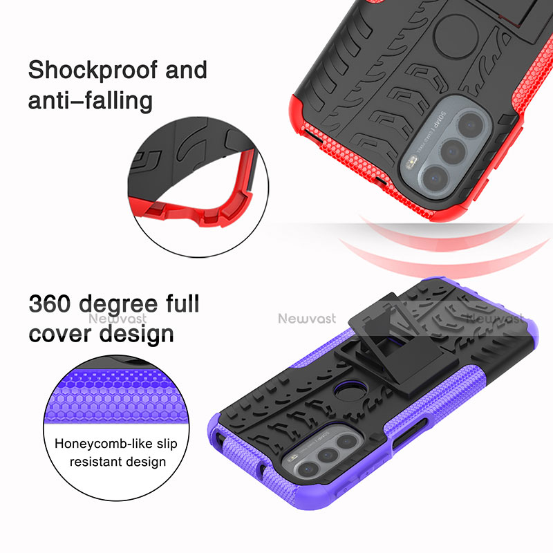 Silicone Matte Finish and Plastic Back Cover Case with Stand A01 for Motorola Moto G41