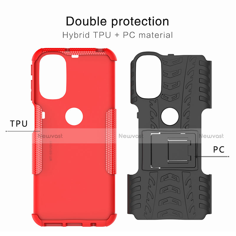Silicone Matte Finish and Plastic Back Cover Case with Stand A01 for Motorola Moto G41