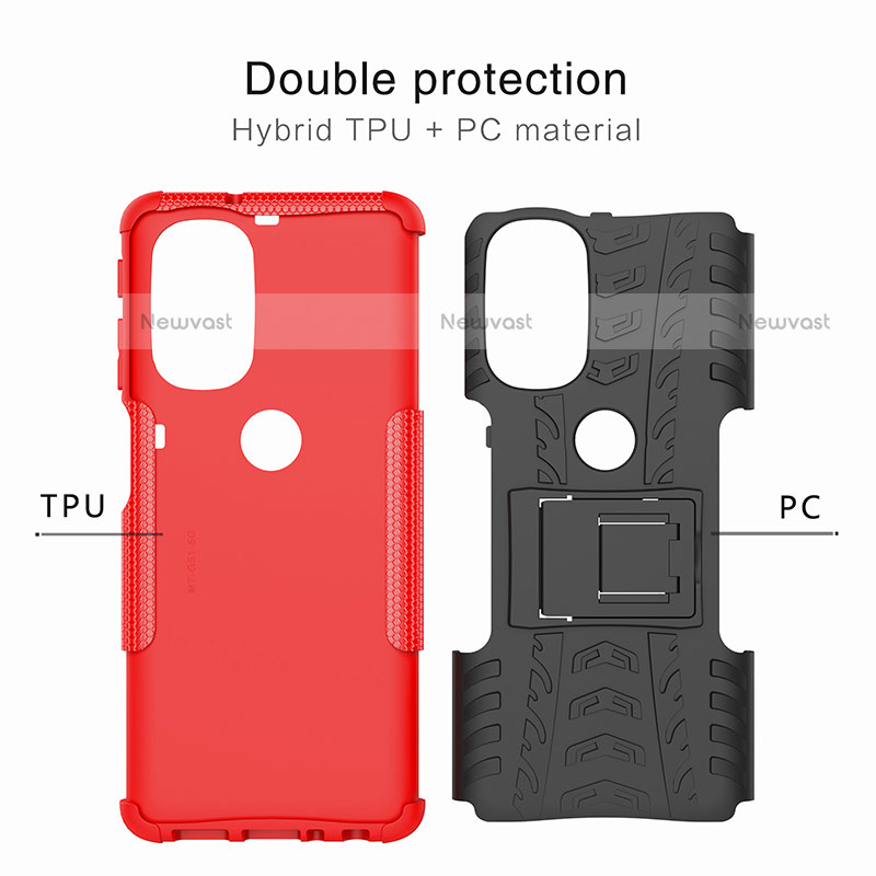 Silicone Matte Finish and Plastic Back Cover Case with Stand A01 for Motorola Moto G51 5G