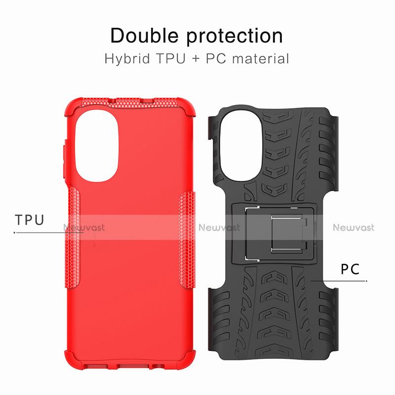 Silicone Matte Finish and Plastic Back Cover Case with Stand A01 for Motorola MOTO G52