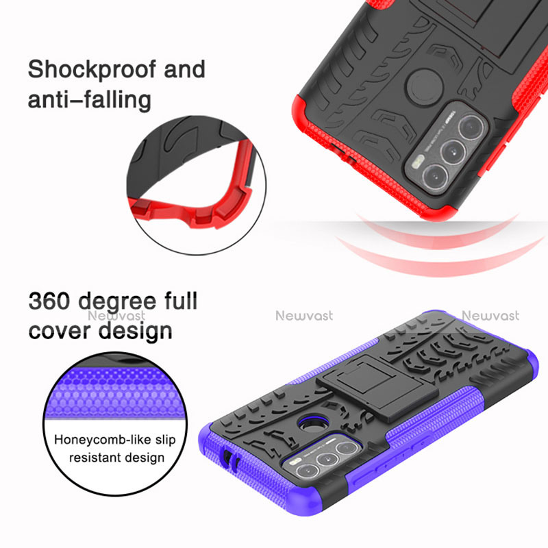 Silicone Matte Finish and Plastic Back Cover Case with Stand A01 for Motorola Moto G60