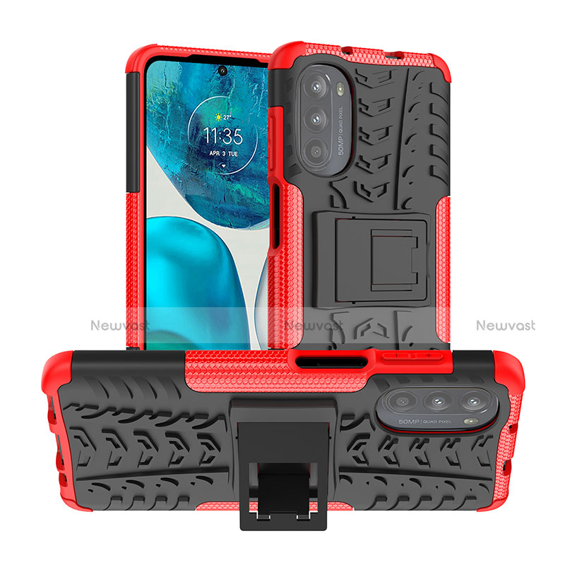 Silicone Matte Finish and Plastic Back Cover Case with Stand A01 for Motorola Moto G71s 5G