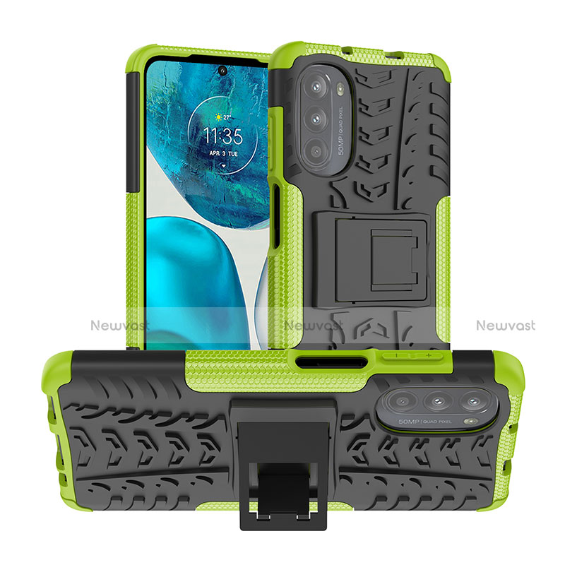 Silicone Matte Finish and Plastic Back Cover Case with Stand A01 for Motorola Moto G71s 5G