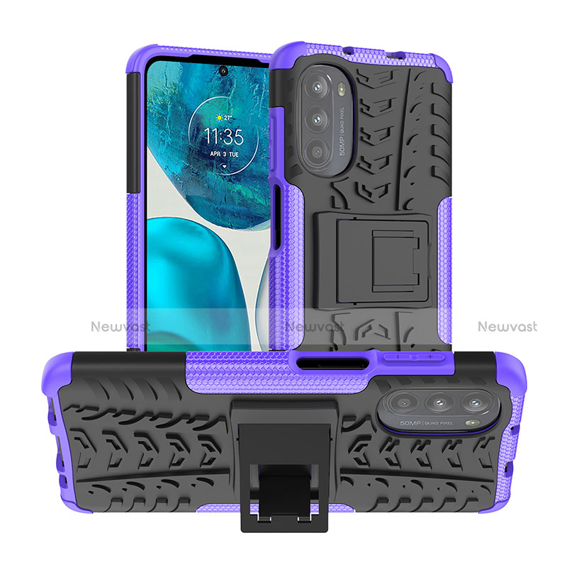 Silicone Matte Finish and Plastic Back Cover Case with Stand A01 for Motorola Moto G82 5G