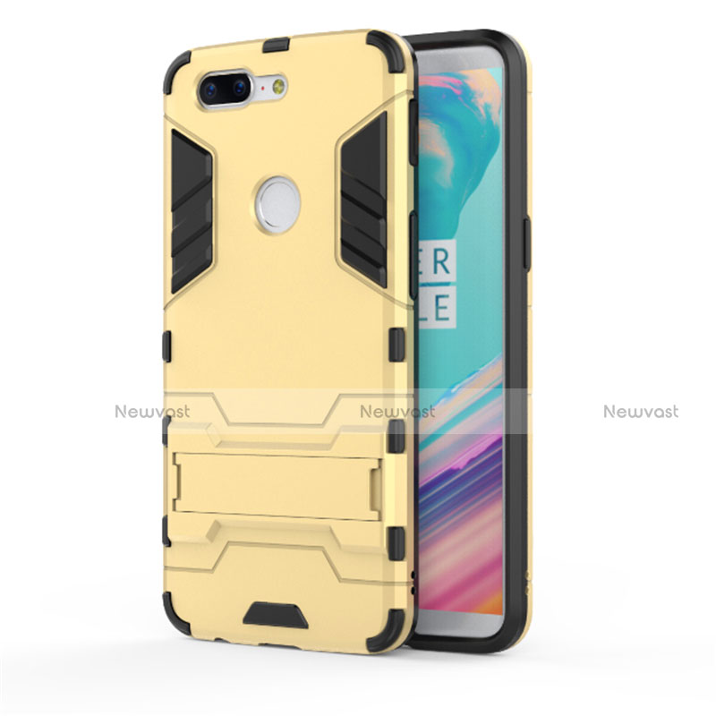 Silicone Matte Finish and Plastic Back Cover Case with Stand A01 for OnePlus 5T A5010 Gold