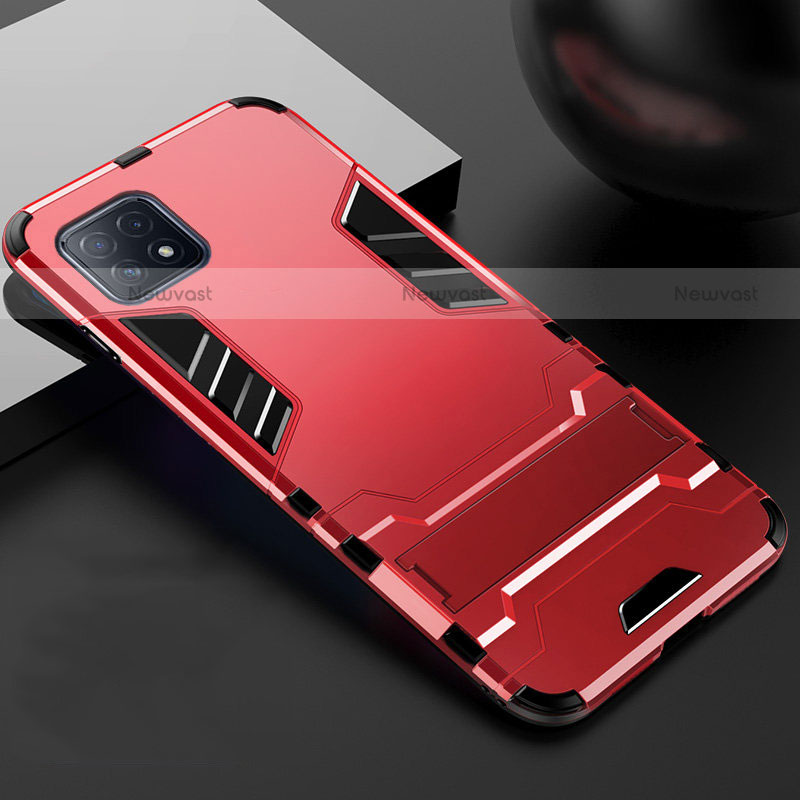 Silicone Matte Finish and Plastic Back Cover Case with Stand A01 for Oppo A72 5G