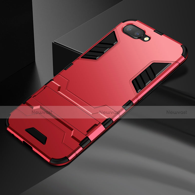 Silicone Matte Finish and Plastic Back Cover Case with Stand A01 for Oppo K1 Red