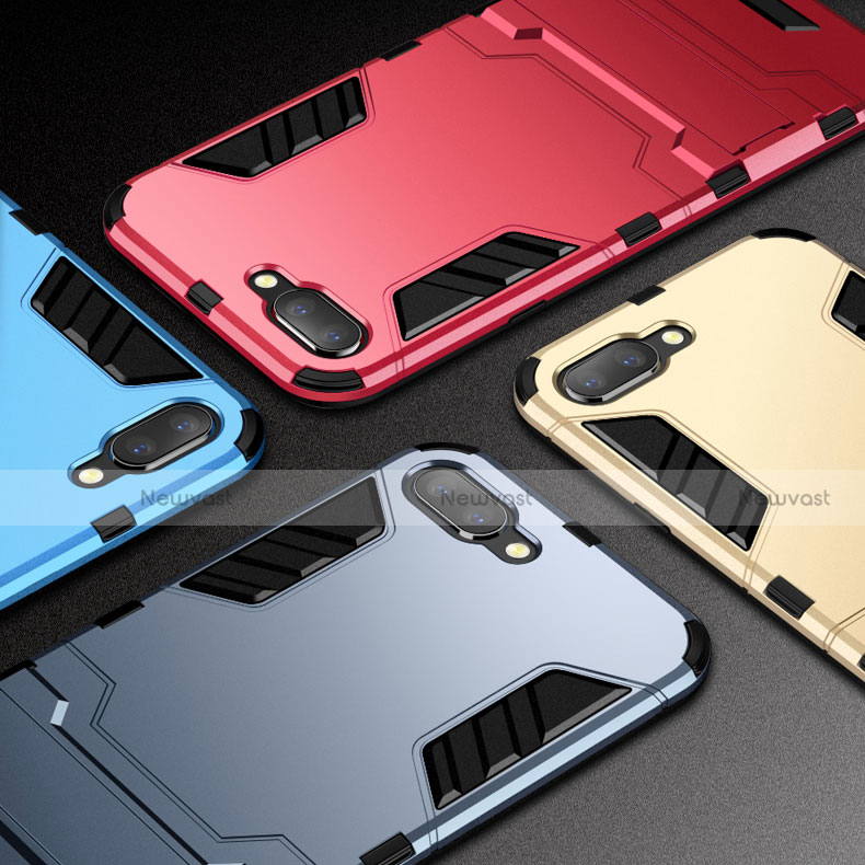 Silicone Matte Finish and Plastic Back Cover Case with Stand A01 for Oppo R15X