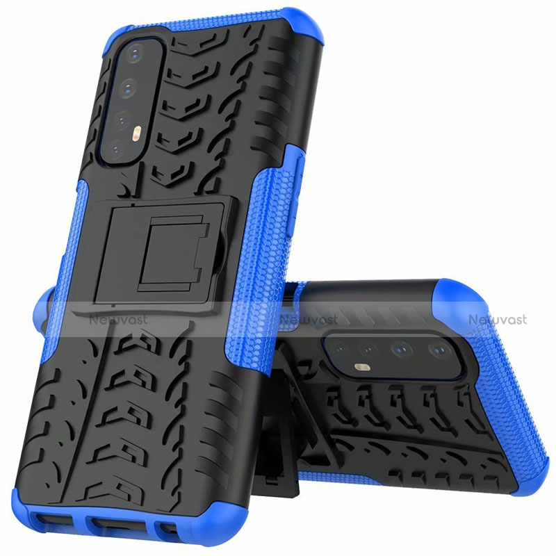 Silicone Matte Finish and Plastic Back Cover Case with Stand A01 for Realme 7 Blue
