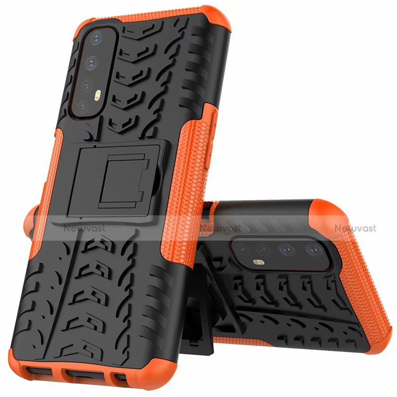 Silicone Matte Finish and Plastic Back Cover Case with Stand A01 for Realme 7 Orange