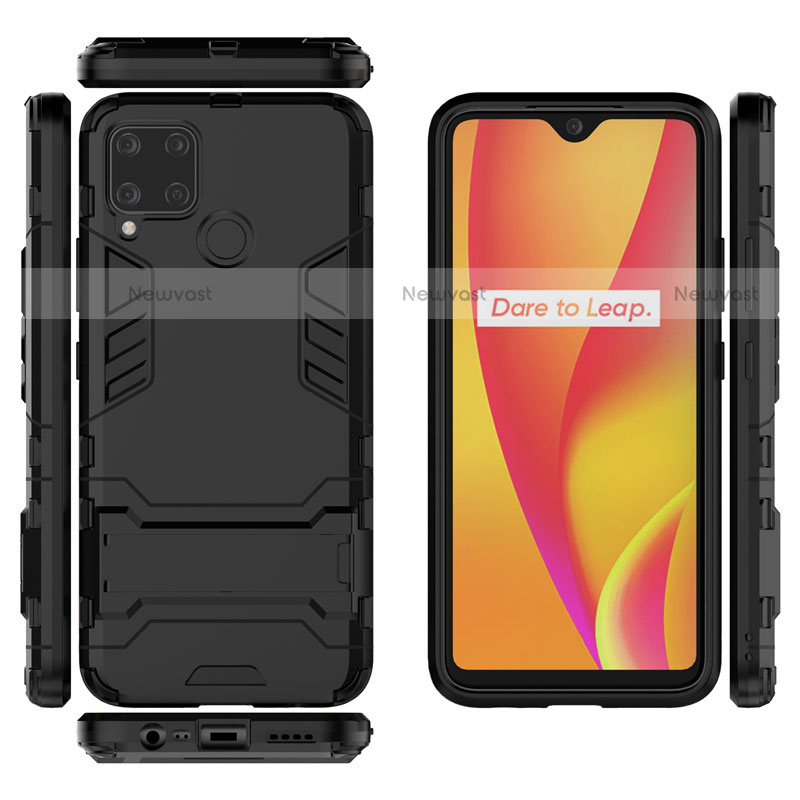 Silicone Matte Finish and Plastic Back Cover Case with Stand A01 for Realme C15