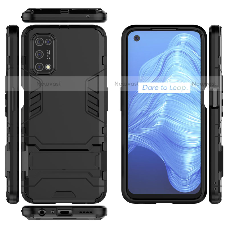 Silicone Matte Finish and Plastic Back Cover Case with Stand A01 for Realme V5 5G