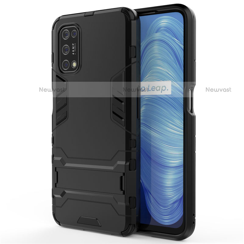 Silicone Matte Finish and Plastic Back Cover Case with Stand A01 for Realme V5 5G Black