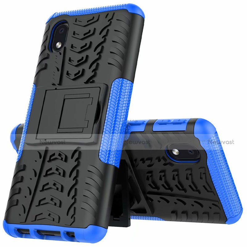 Silicone Matte Finish and Plastic Back Cover Case with Stand A01 for Samsung Galaxy A01 Core Blue