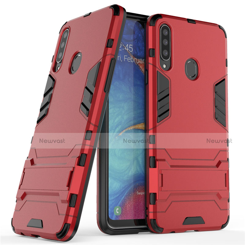 Silicone Matte Finish and Plastic Back Cover Case with Stand A01 for Samsung Galaxy A20s