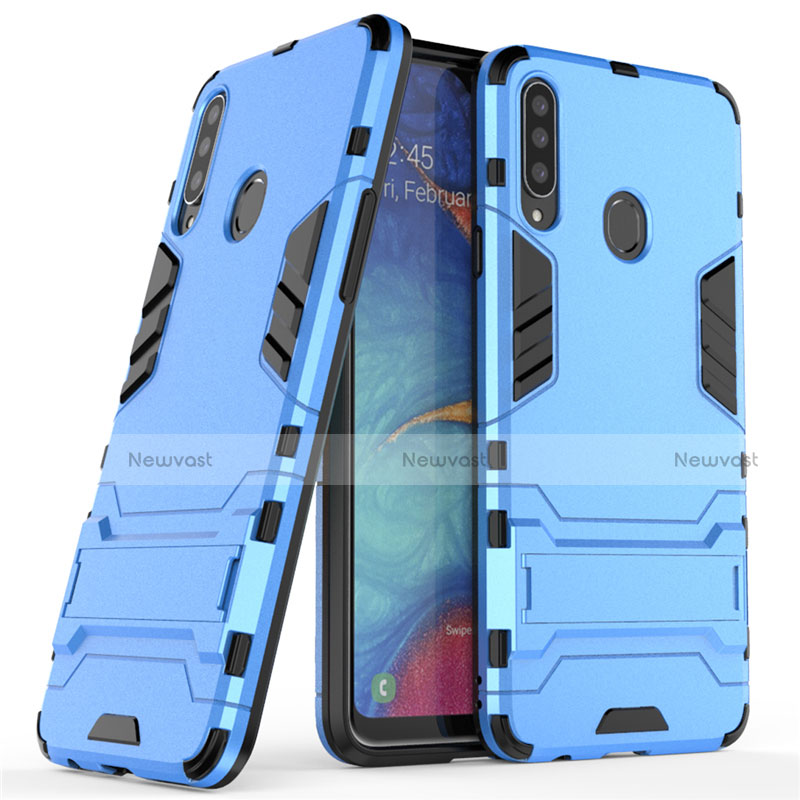 Silicone Matte Finish and Plastic Back Cover Case with Stand A01 for Samsung Galaxy A20s