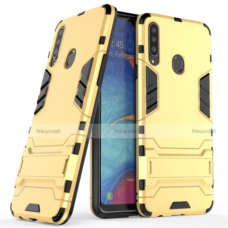 Silicone Matte Finish and Plastic Back Cover Case with Stand A01 for Samsung Galaxy A20s