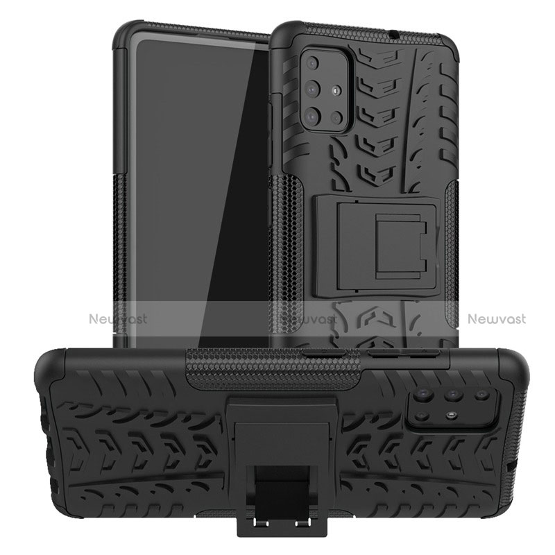 Silicone Matte Finish and Plastic Back Cover Case with Stand A01 for Samsung Galaxy A51 5G Black