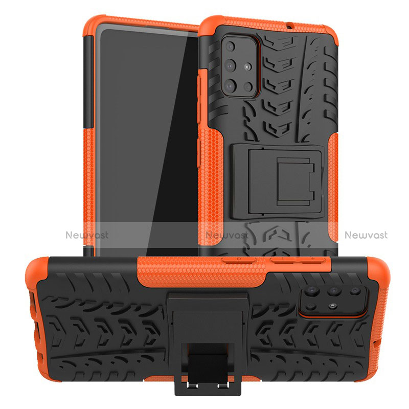 Silicone Matte Finish and Plastic Back Cover Case with Stand A01 for Samsung Galaxy A51 5G Orange