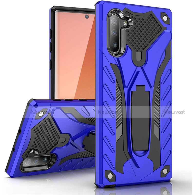 Silicone Matte Finish and Plastic Back Cover Case with Stand A01 for Samsung Galaxy Note 10 Blue