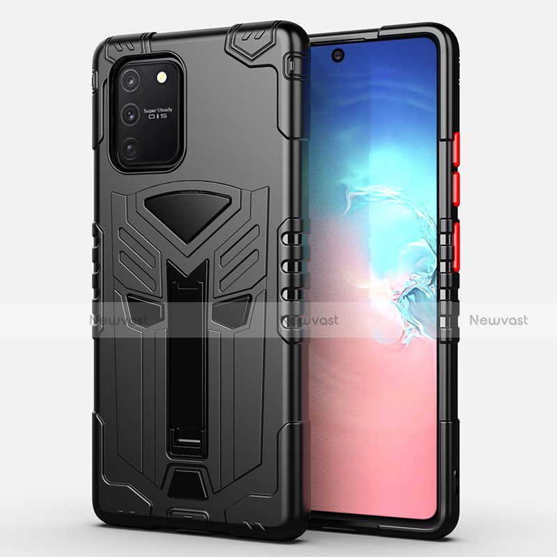 Silicone Matte Finish and Plastic Back Cover Case with Stand A01 for Samsung Galaxy S10 Lite
