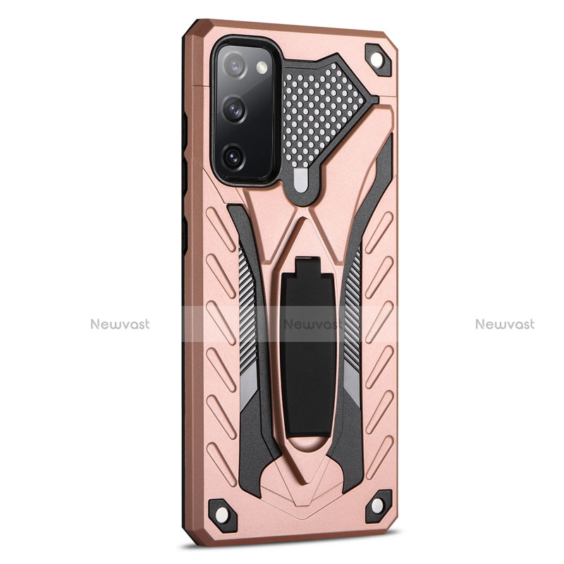 Silicone Matte Finish and Plastic Back Cover Case with Stand A01 for Samsung Galaxy S20 FE 2022 5G Rose Gold