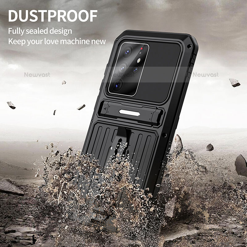 Silicone Matte Finish and Plastic Back Cover Case with Stand A01 for Samsung Galaxy S21 Ultra 5G