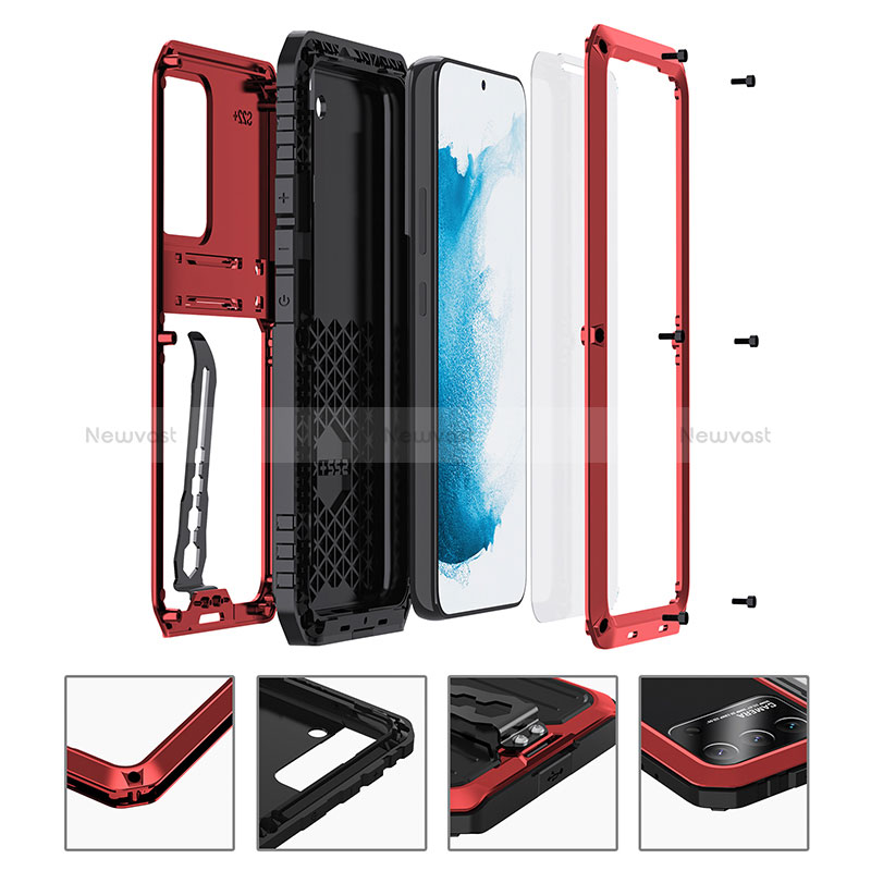 Silicone Matte Finish and Plastic Back Cover Case with Stand A01 for Samsung Galaxy S22 Plus 5G