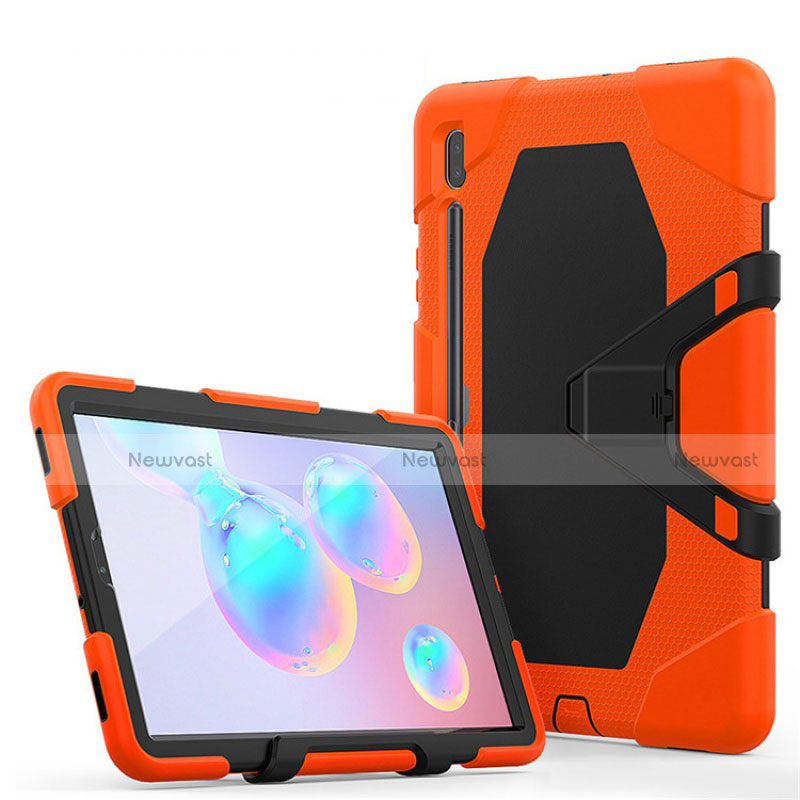 Silicone Matte Finish and Plastic Back Cover Case with Stand A01 for Samsung Galaxy Tab S6 10.5 SM-T860 Orange