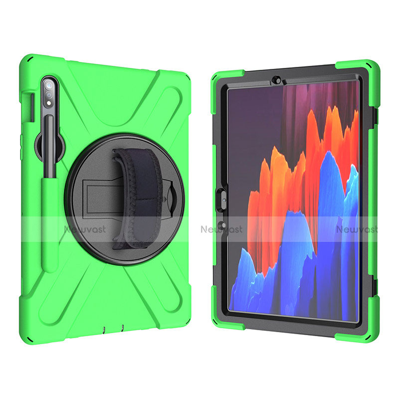 Silicone Matte Finish and Plastic Back Cover Case with Stand A01 for Samsung Galaxy Tab S7 11 Wi-Fi SM-T870 Green