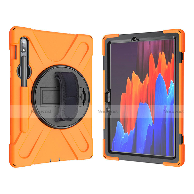 Silicone Matte Finish and Plastic Back Cover Case with Stand A01 for Samsung Galaxy Tab S7 11 Wi-Fi SM-T870 Orange