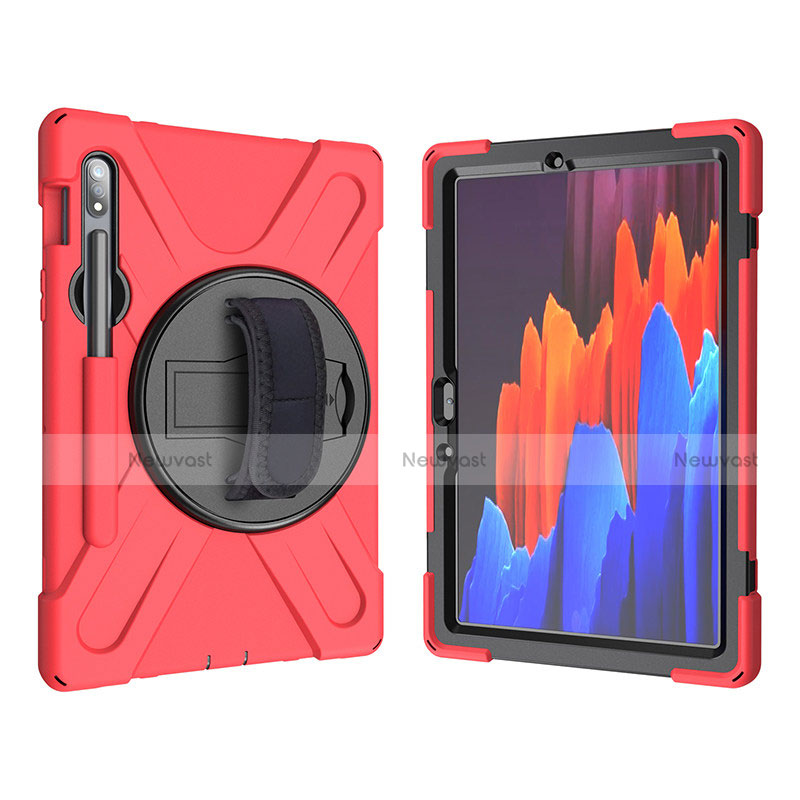 Silicone Matte Finish and Plastic Back Cover Case with Stand A01 for Samsung Galaxy Tab S7 11 Wi-Fi SM-T870 Red