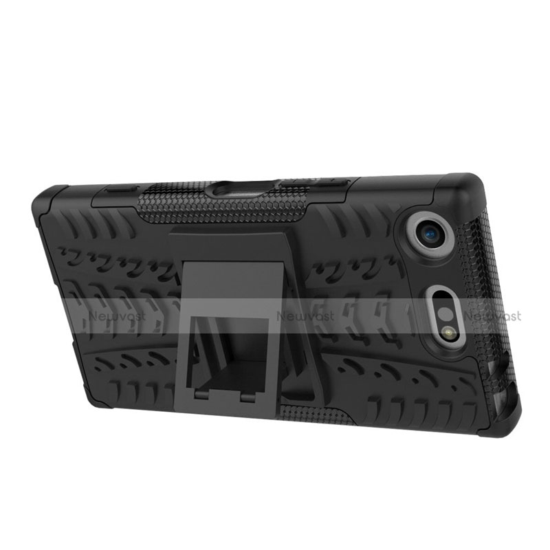 Silicone Matte Finish and Plastic Back Cover Case with Stand A01 for Sony Xperia XZ1 Compact